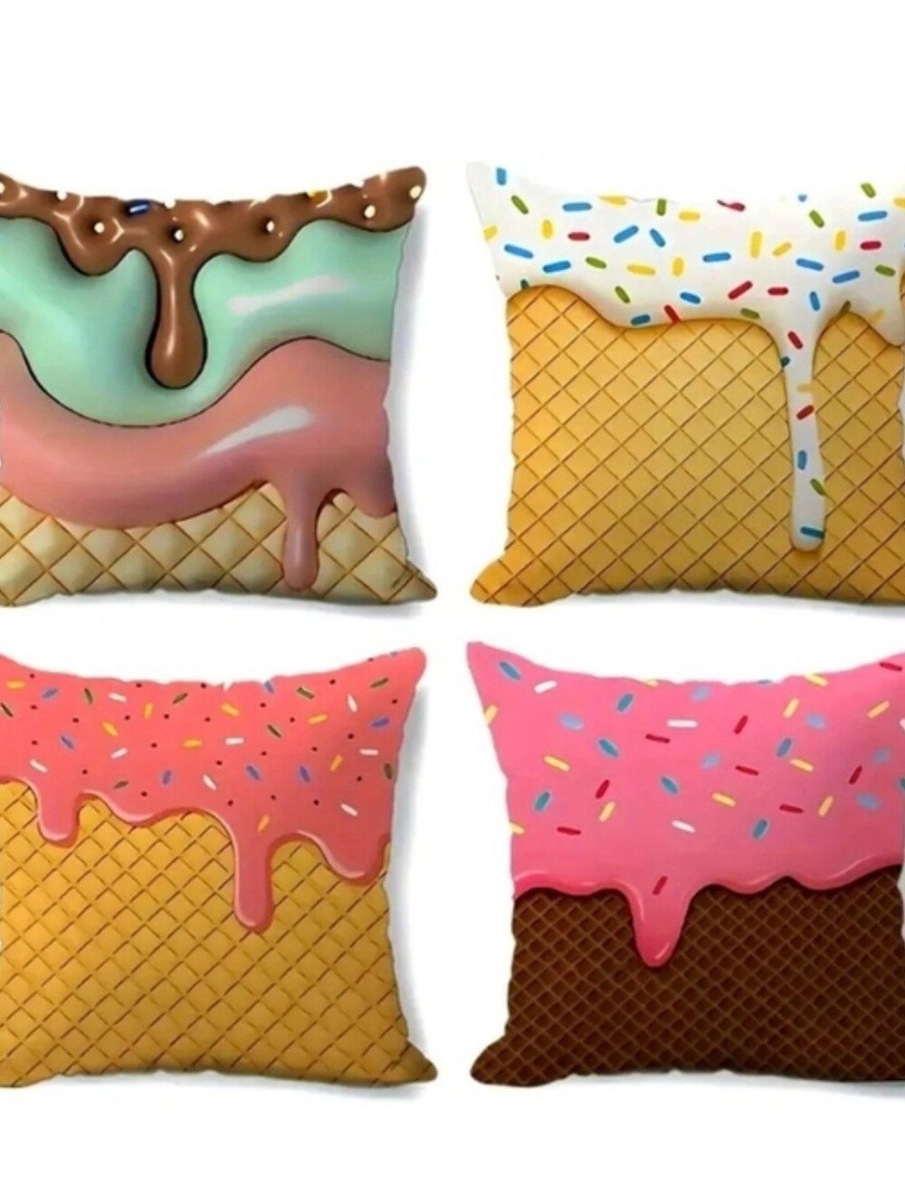Ice Cream Cone Print Decorative Throw Pillow Set - Pink, Brown, Mint, White